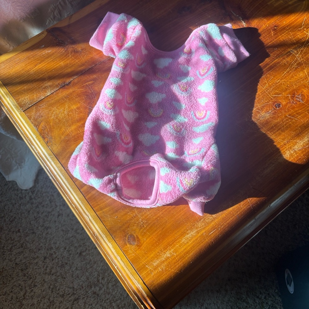 Pink Fleece Dog Sweater with Rainbow Hearts